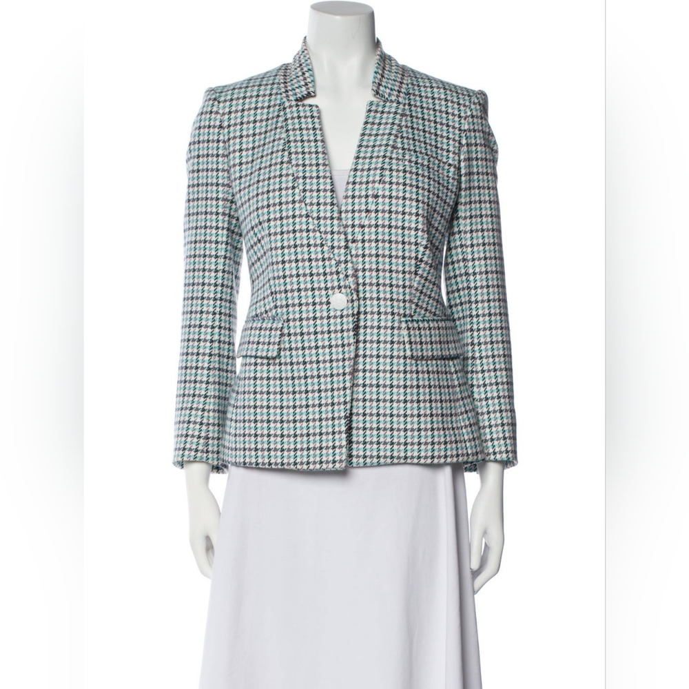 Veronica Beard Farley Dickey Jacket Houndstooth White Blue Blazer